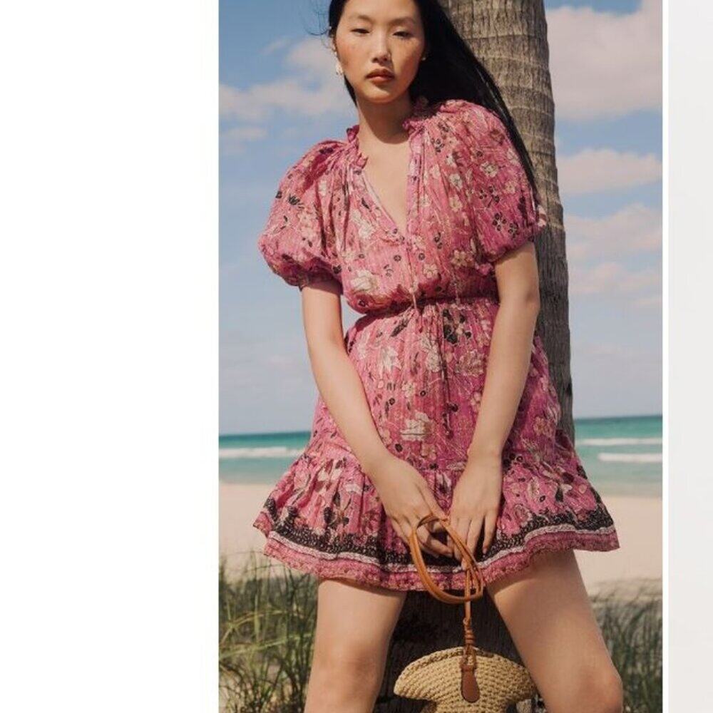 Ulla Johnson Sanna Hollyhock Pink Floral Mini  Dress  Sz 4/S